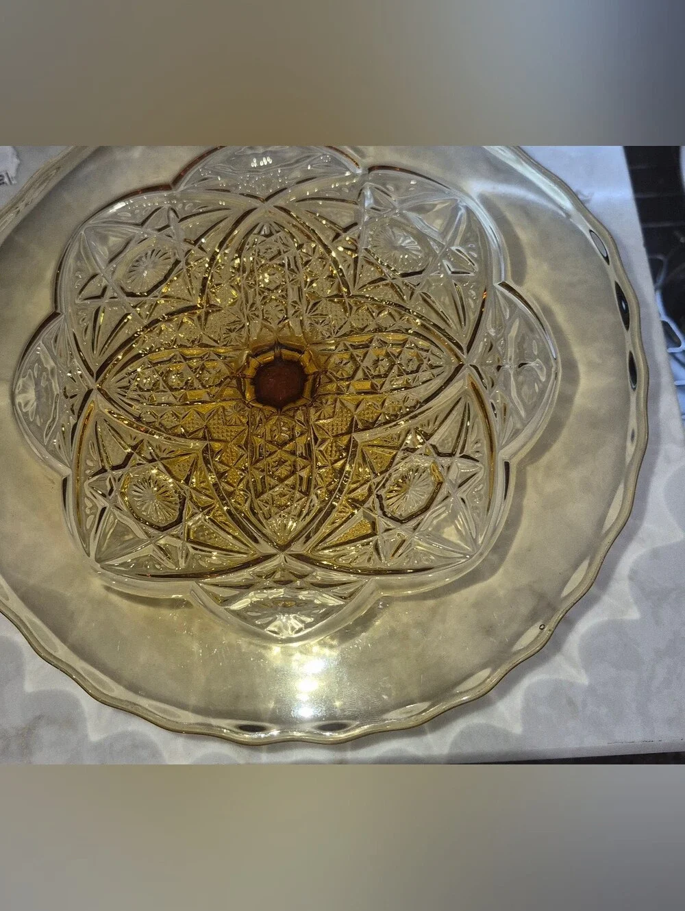 Vintage Anchor Hocking Fairfield Amber Pedestal Cake Stand